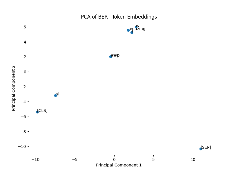 BERT Token Embeddings PCA